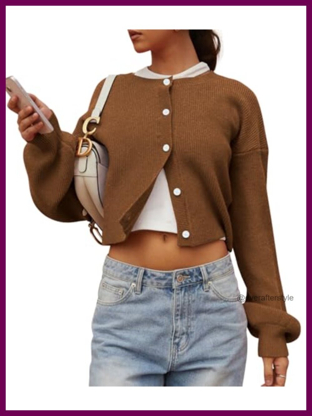 Womens Cropped Cardigan Chunky Knit Long Sleeve Button Down Sweater